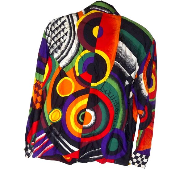 Vintage Louis Feraud Graphic Psychedelic Colorful Silk Blouse Shirt Size 10 - Picture 5 of 9